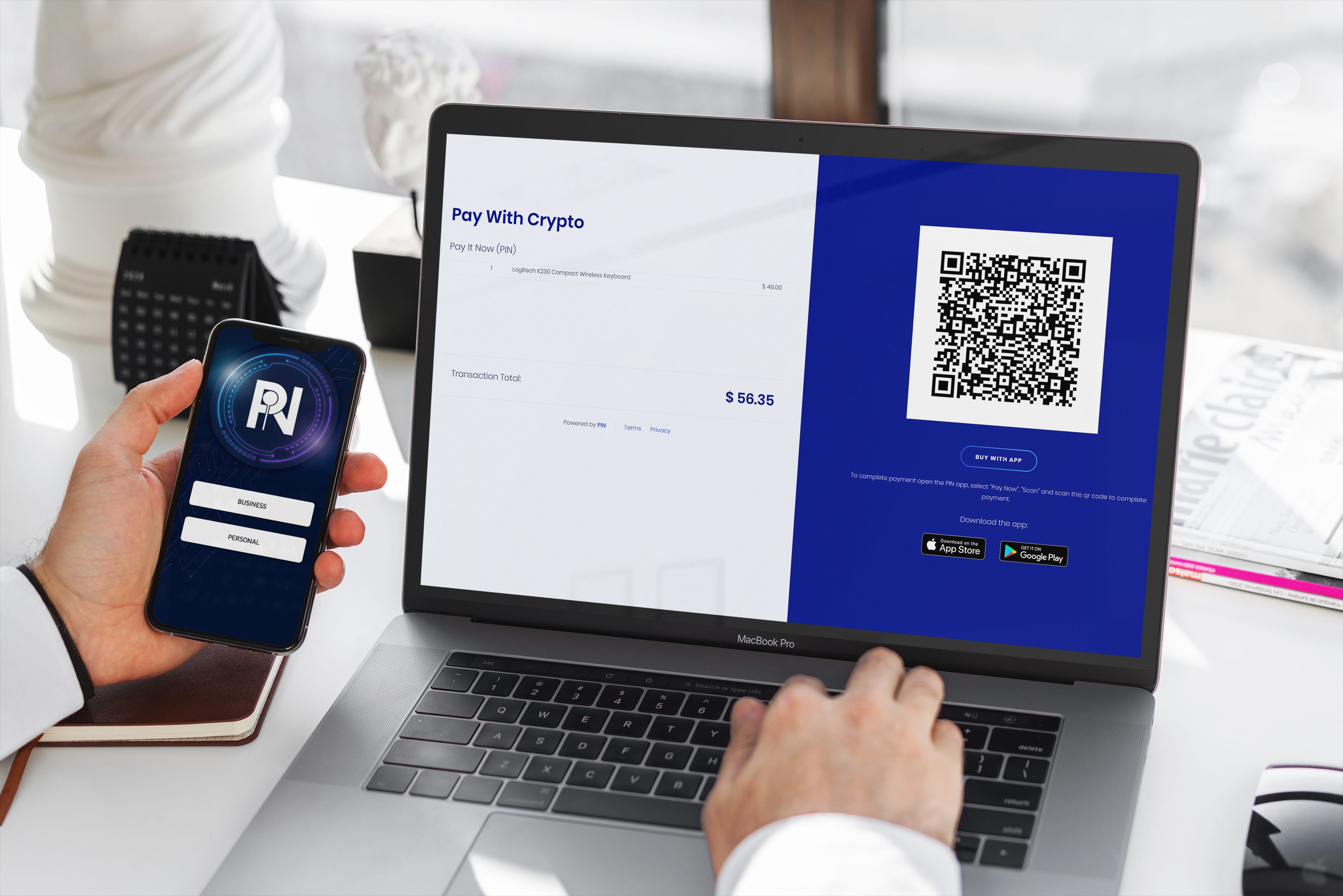 A user completing a payment using the PIN app and PIN Checkout