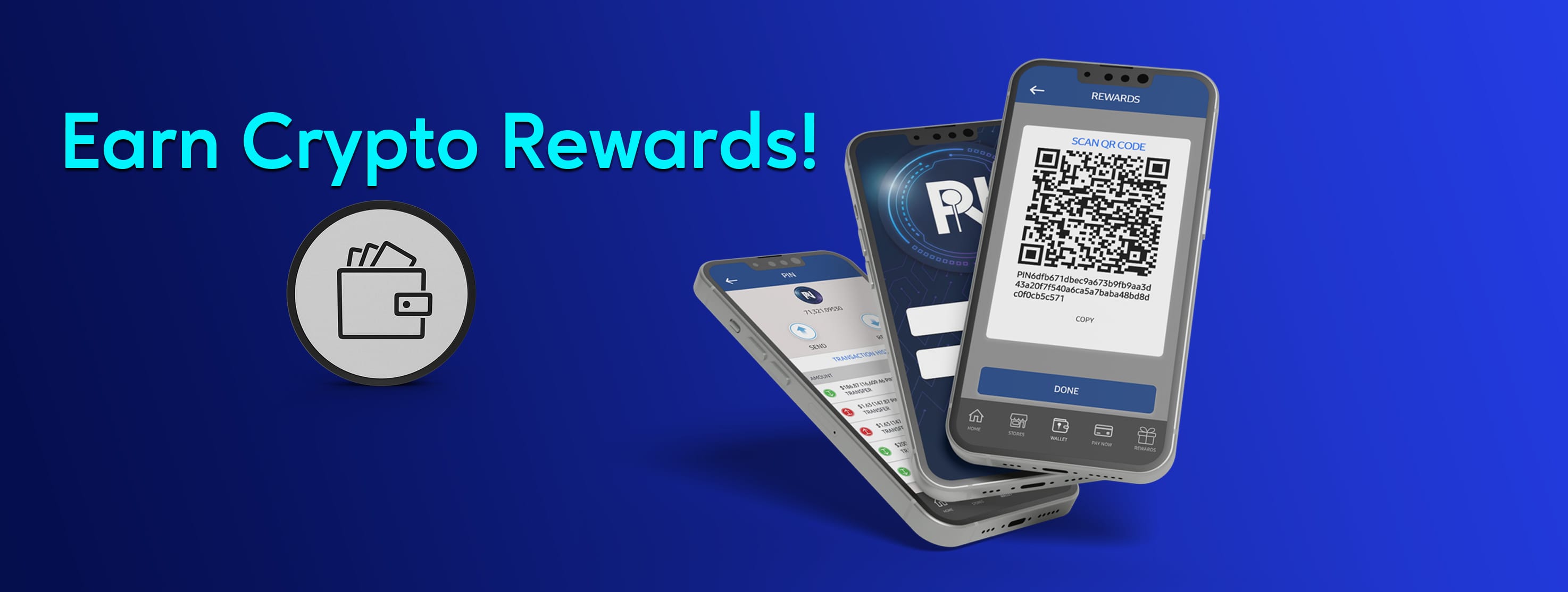 3 mobile phones displaying different pages of the PIN app